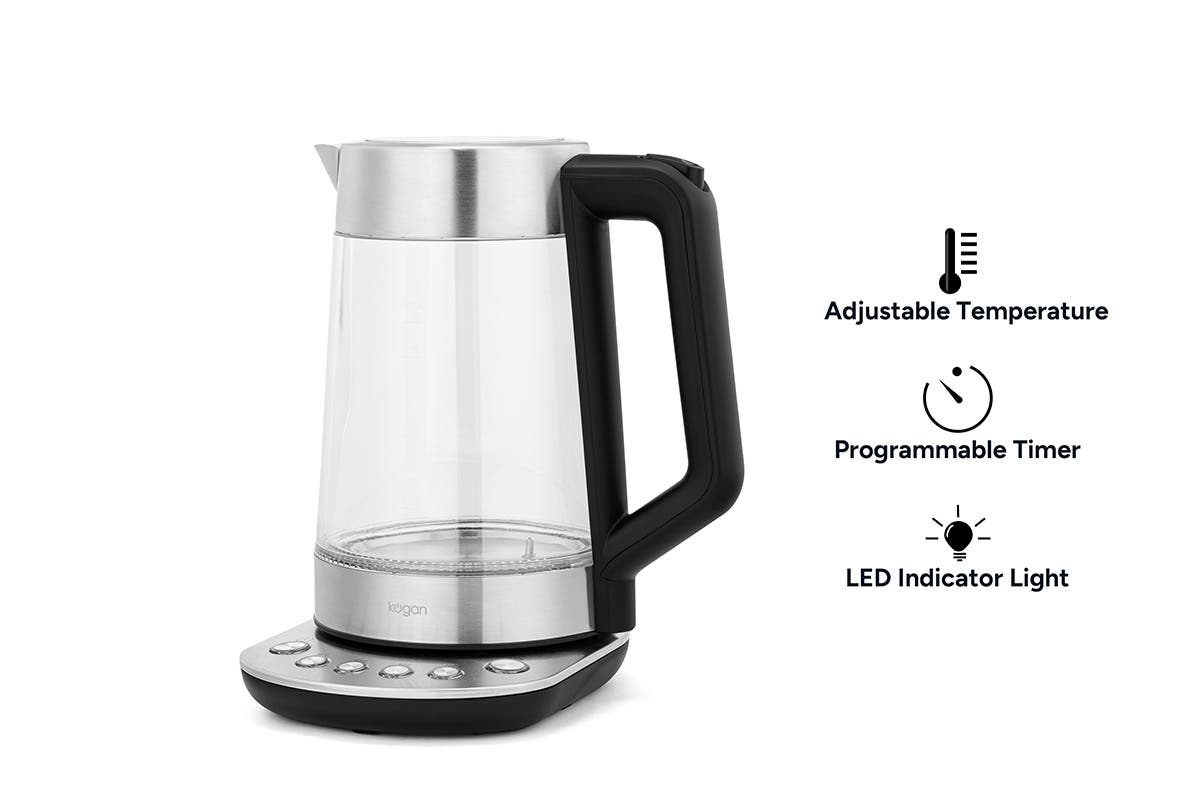 Kogan 1.7L Double Wall Smart Glass Kettle with Digital Base