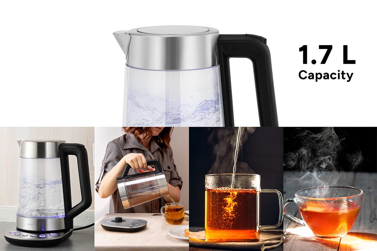 Kogan 1.7L Double Wall Smart Glass Kettle with Digital Base