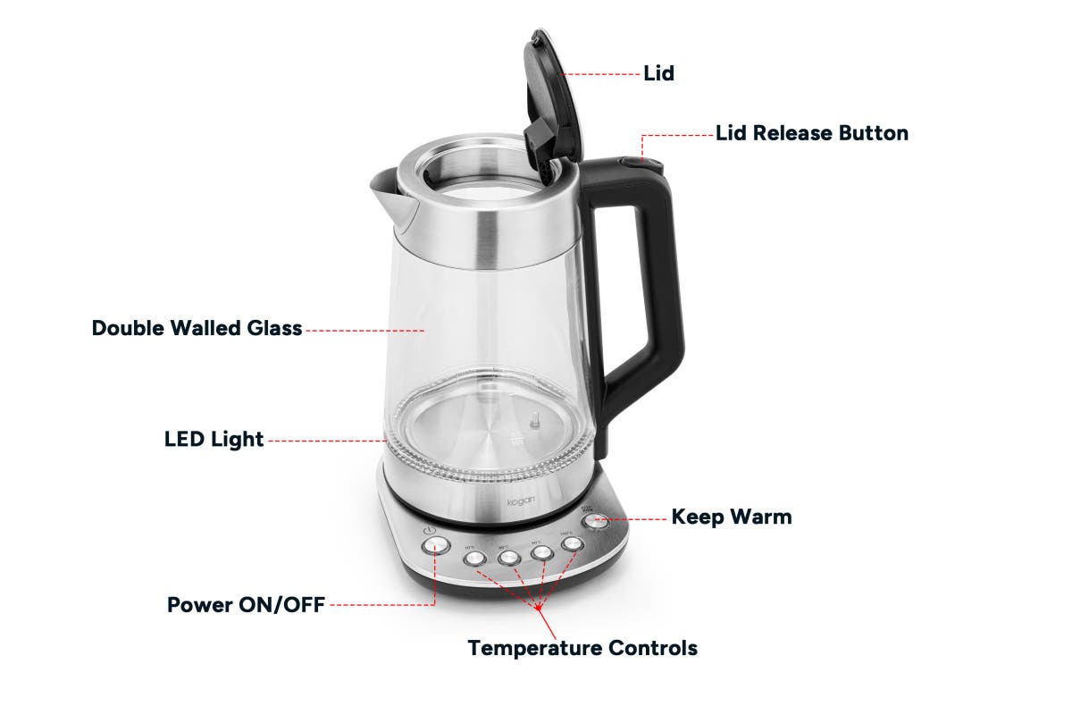 Kogan 1.7L Double Wall Smart Glass Kettle with Digital Base