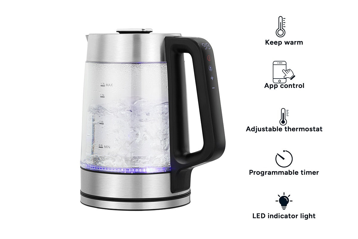 Kogan SmarterHome™ 1.7L Double Wall Glass Smart Kettle (Stainless Steel)