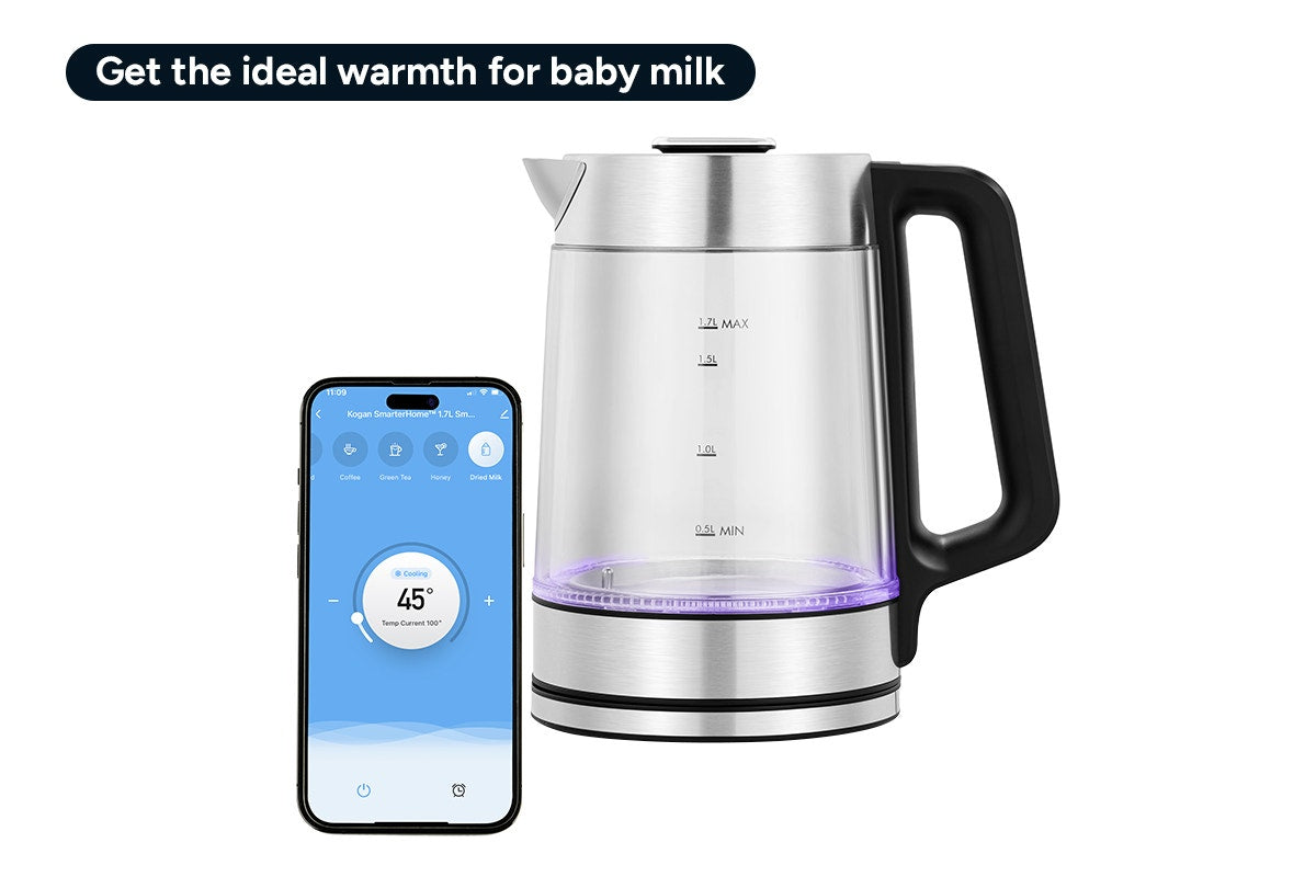 Kogan SmarterHome™ 1.7L Double Wall Glass Smart Kettle (Stainless Steel)