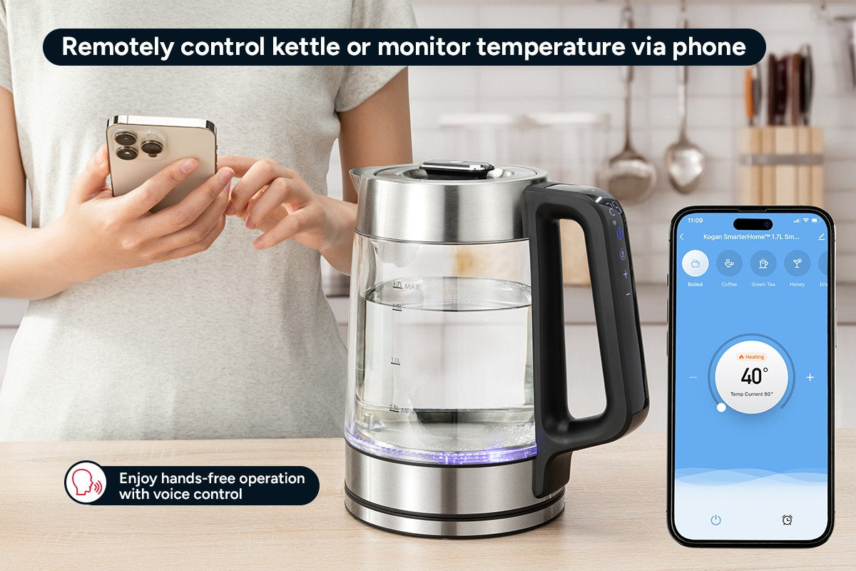 Kogan SmarterHome™ 1.7L Double Wall Glass Smart Kettle (Stainless Steel)
