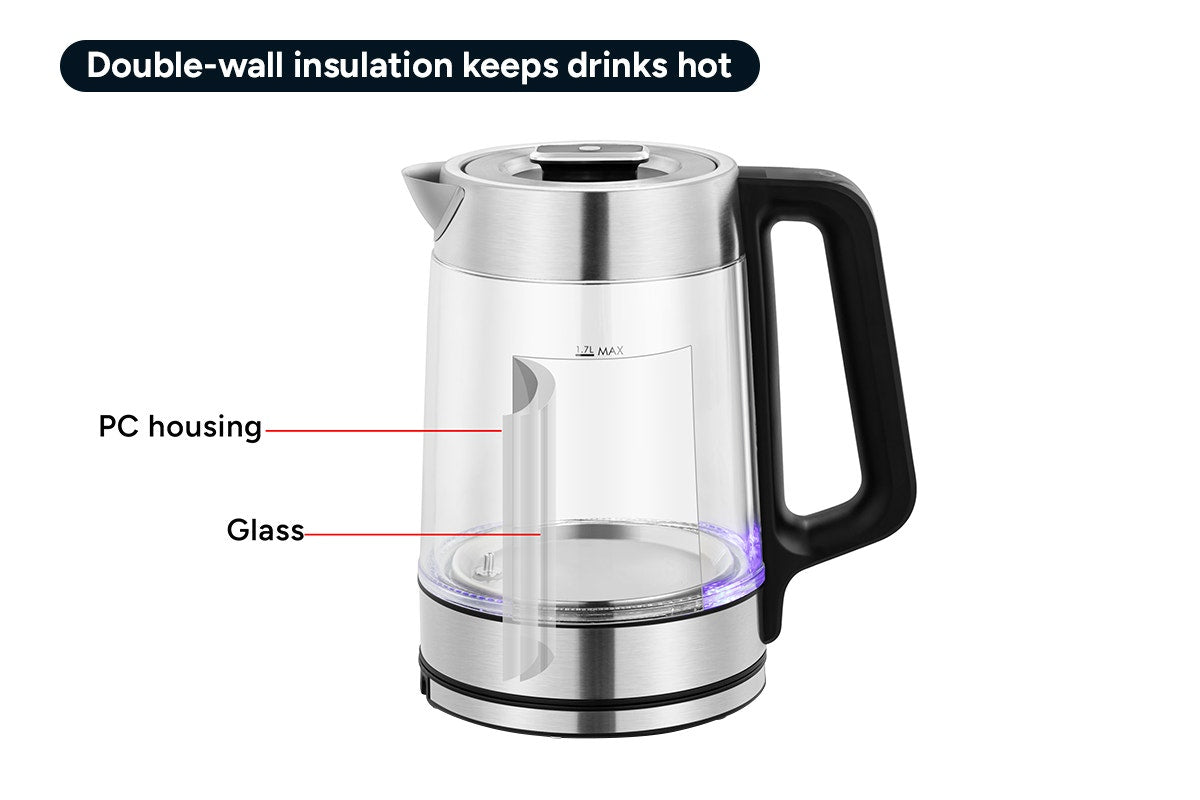 Kogan SmarterHome™ 1.7L Double Wall Glass Smart Kettle (Stainless Steel)