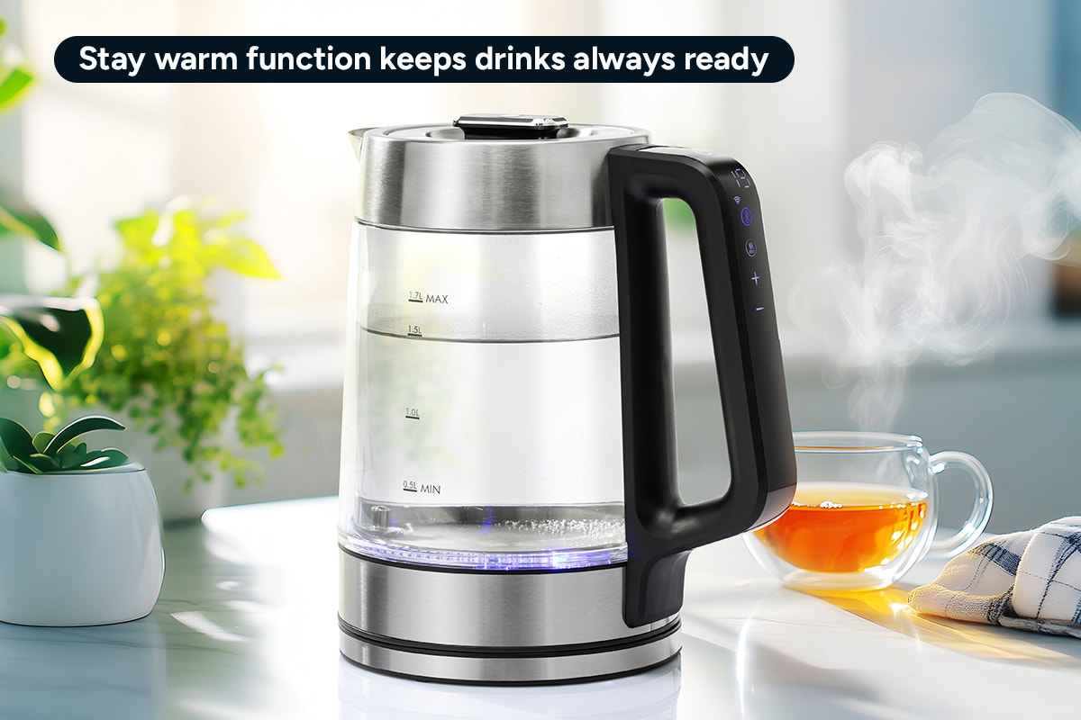 Kogan SmarterHome™ 1.7L Double Wall Glass Smart Kettle (Stainless Steel)