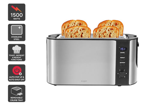 Kogan 4 Slice Long Slot Stainless Steel Toaster - Auzzistore
