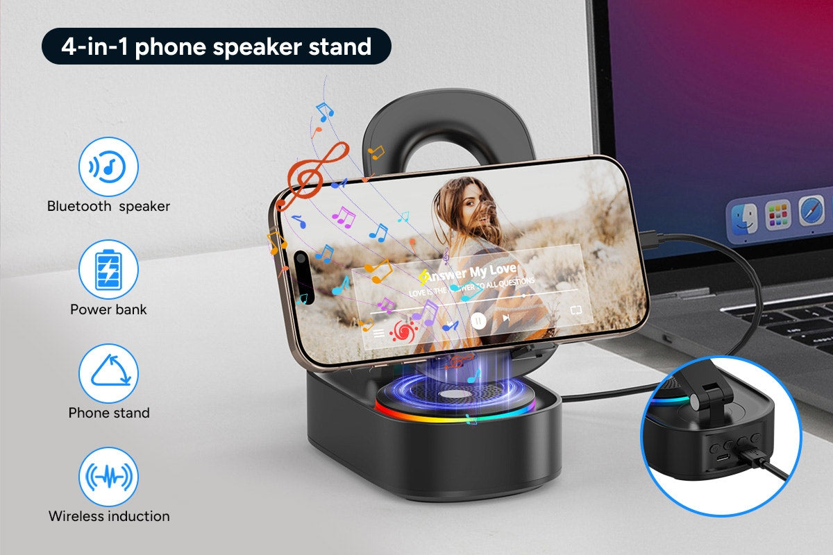 Kogan 4-in-1 Wireless Induction Bluetooth Speaker with Phone Holder and Power Bank