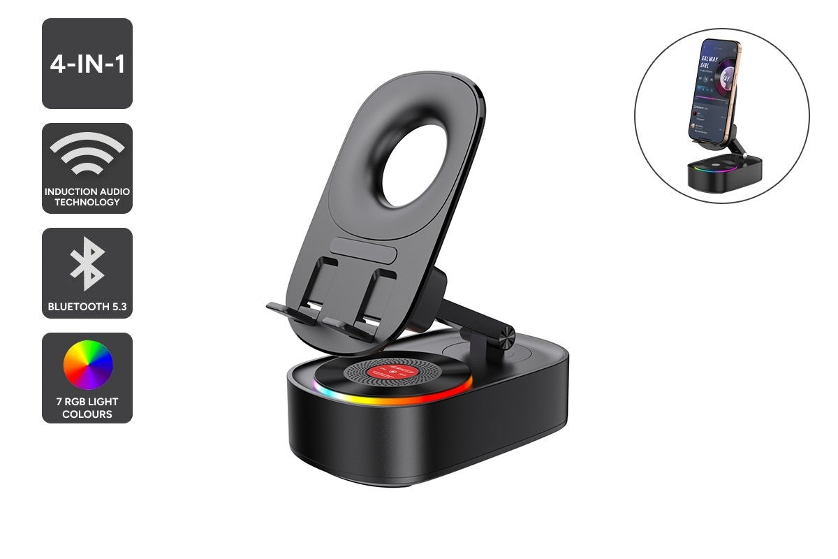 Kogan 4-in-1 Wireless Induction Bluetooth Speaker with Phone Holder and Power Bank