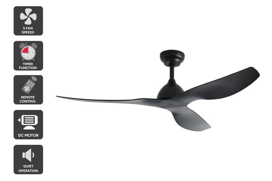 Kogan 132cm DC Motor Ceiling Fan with Remote (Black)