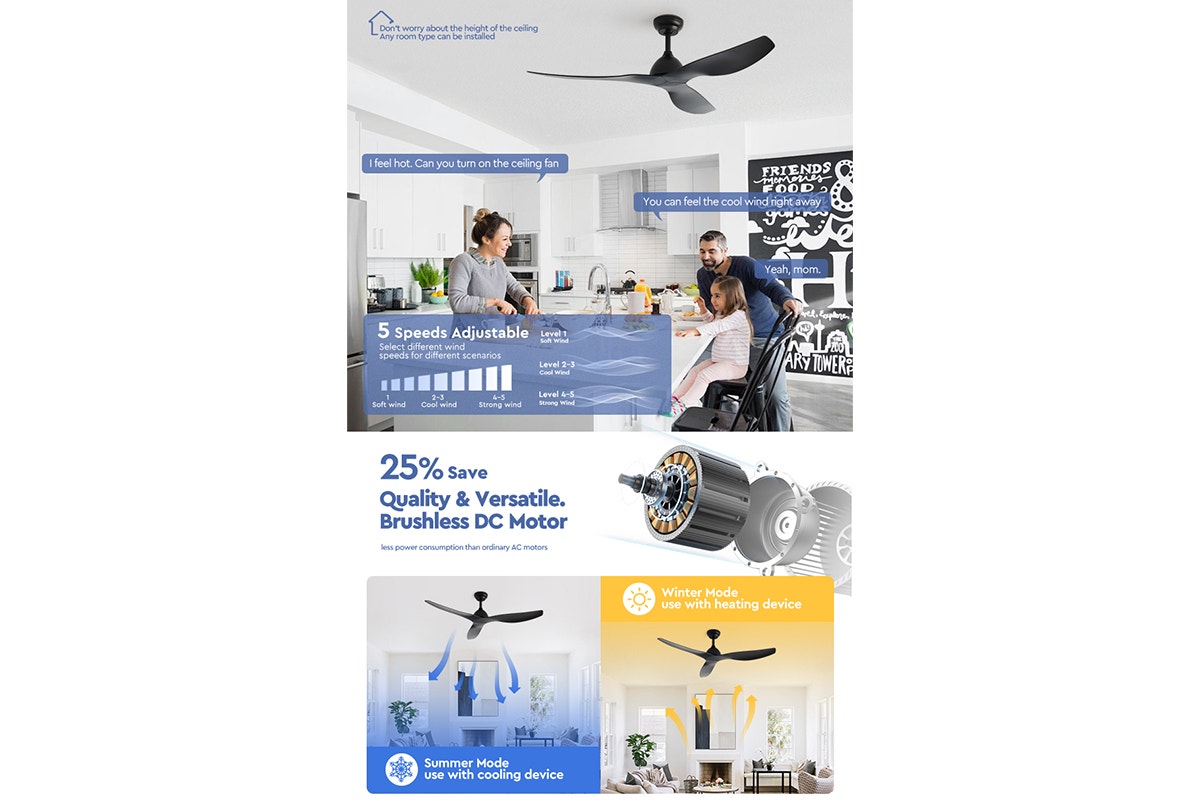 Kogan 132cm DC Motor Ceiling Fan with Remote (Black)