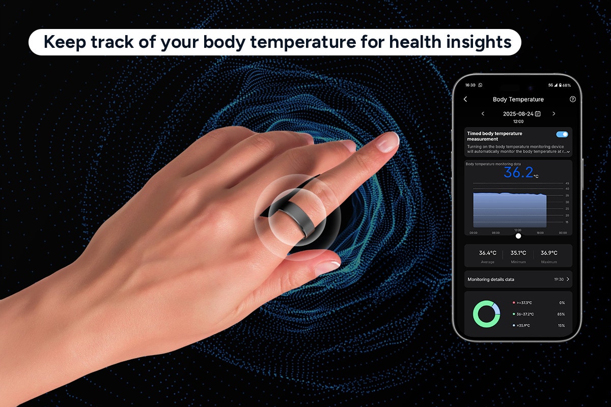 Kogan Aura Ti Smart Ring (Titanium, Graphite, Size 9)