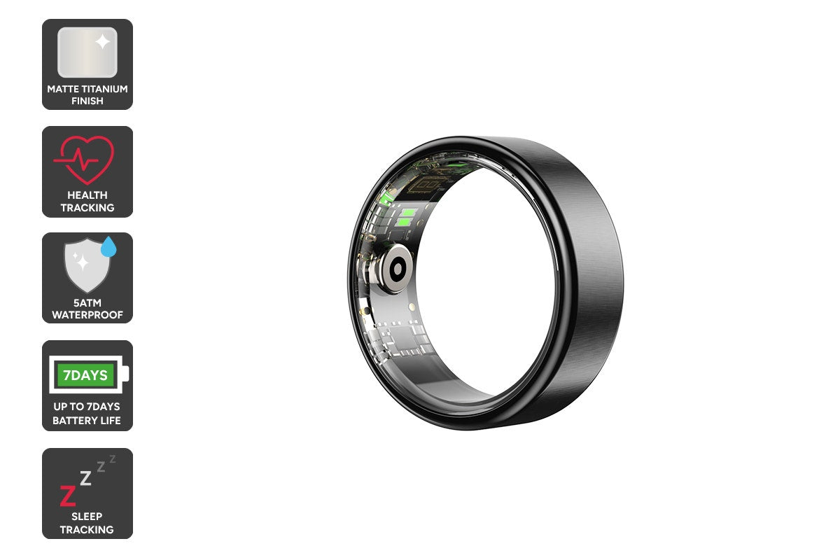 Kogan Aura Ti Smart Ring (Titanium, Graphite, Size 13)