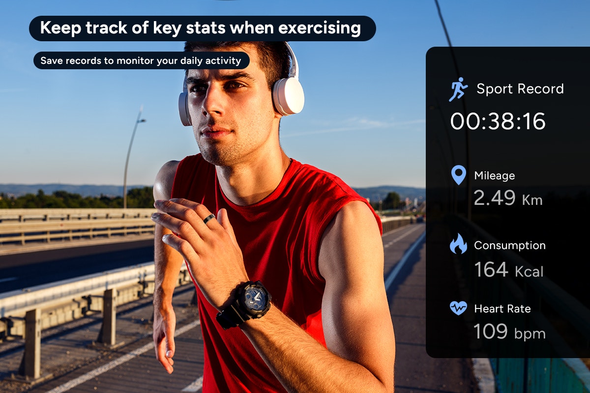 Kogan Aura Ti Smart Ring (Titanium, Graphite, Size 7)