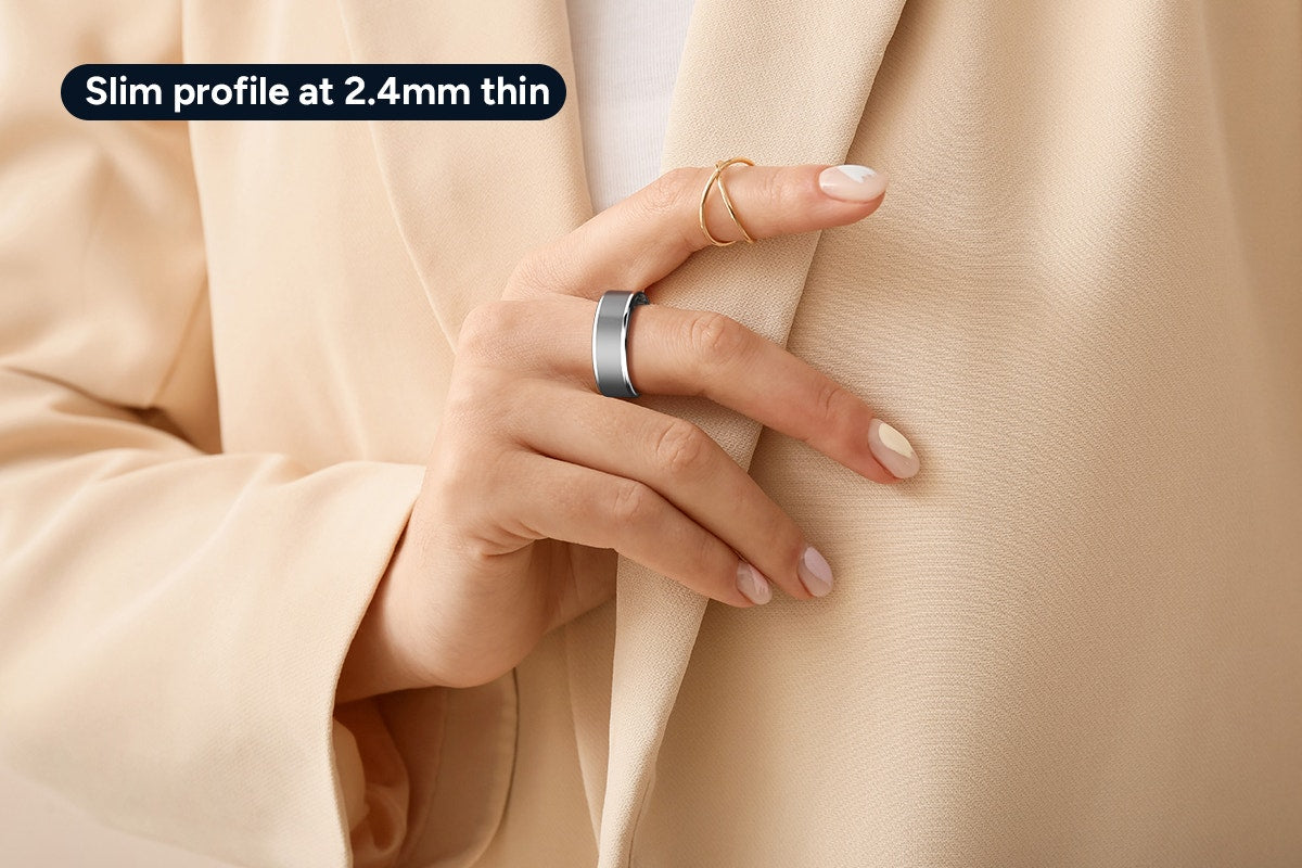 Kogan Aura Ti Smart Ring (Titanium, Silver, Size 12)