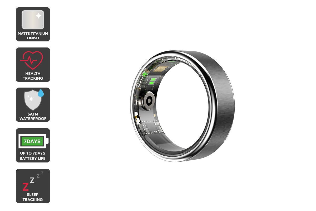 Kogan Aura Ti Smart Ring (Titanium, Silver, Size 10)