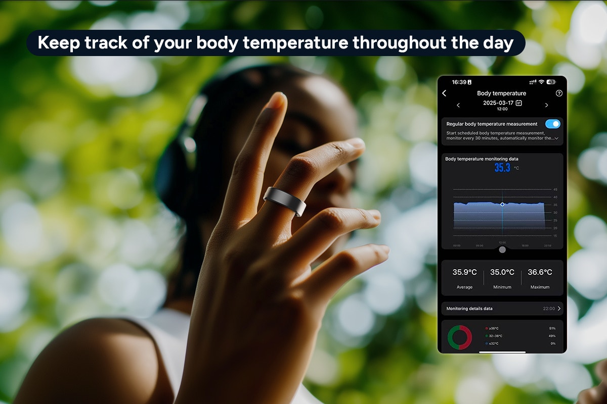 Kogan Aura Ti Smart Ring (Titanium, Silver, Size 10)