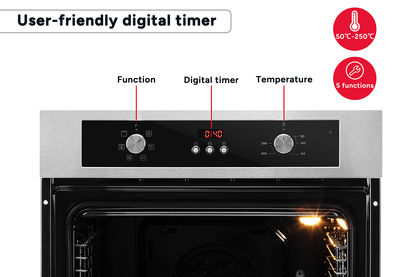 Kogan 60cm Electric Built-in Oven with Digital Timer - 5 Functions