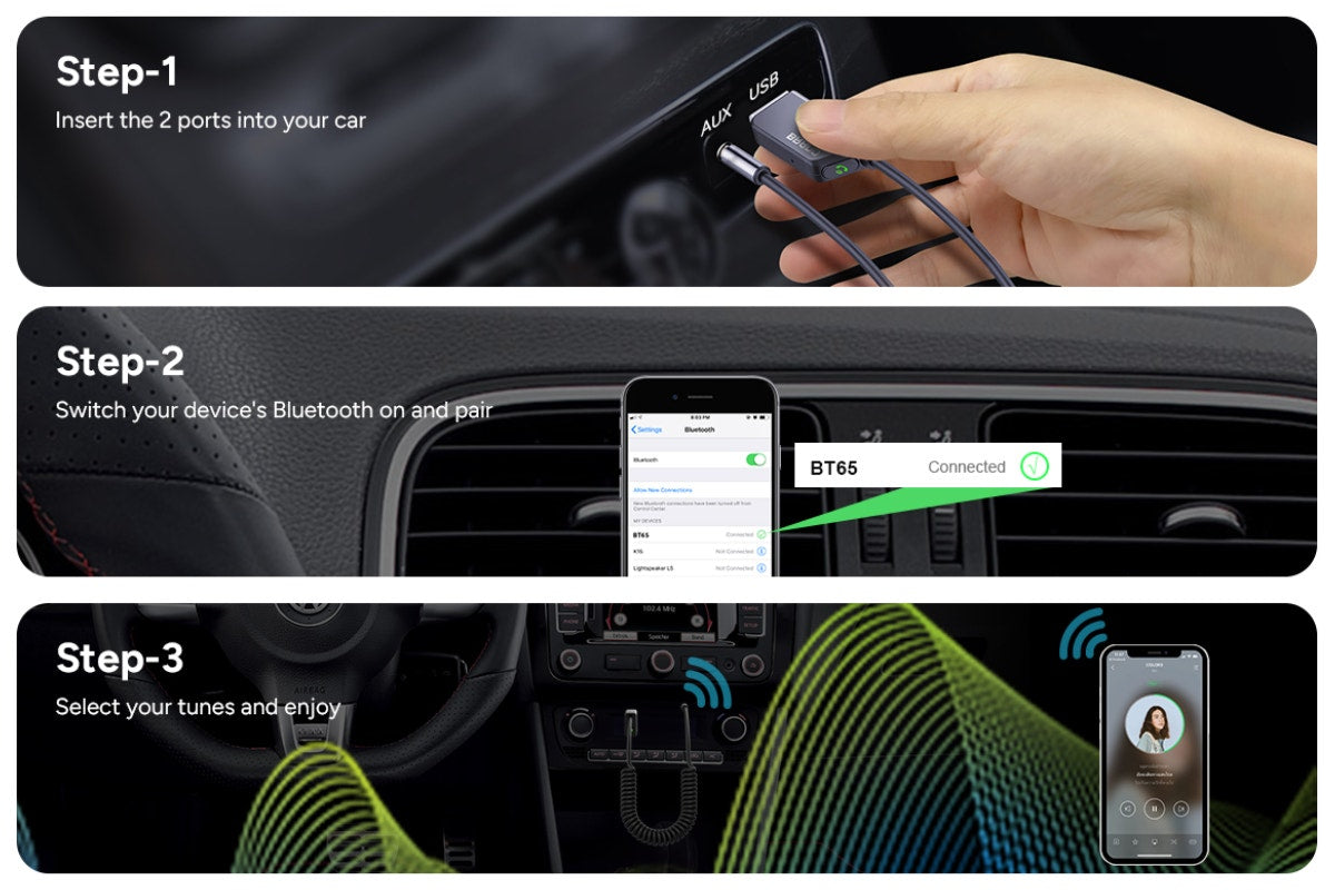 Kogan USB Powered Car Bluetooth Adapter with 3.5mm Aux