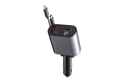 Kogan 4-in-1 30W PD Car Charger with Retractable USB-C & Lightning Cords