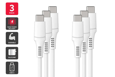 Kogan 100W PD Silicone USB-C Charge Cable  - 2m; 3 Pack