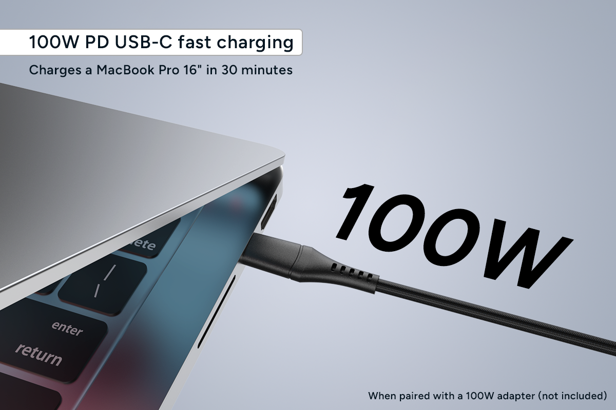 Kogan 100W PD USB-C Braided Charging & Video Cable (2m)