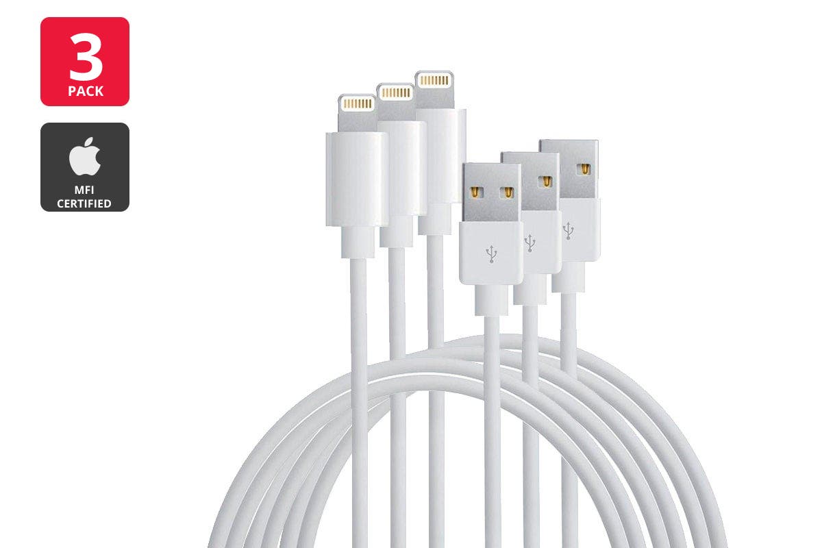 Apple MFI Certified Black Lightning to USB Cable 2m, White - 3 Pack