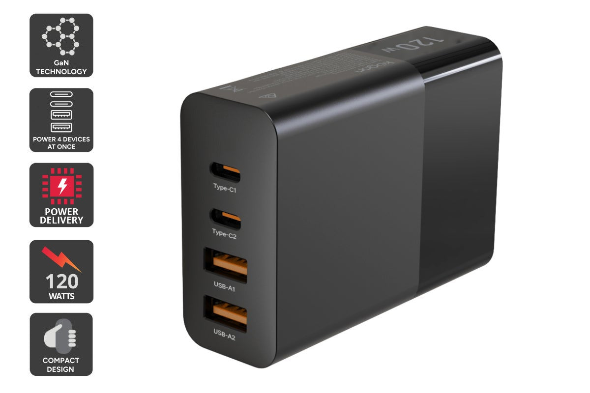 Kogan 120W 4-Port GaN Super Fast PD Phone Charger