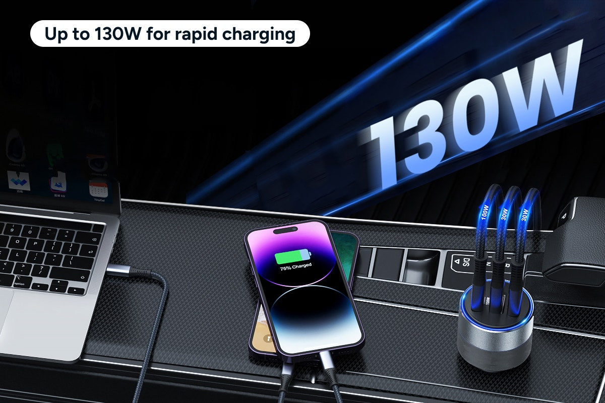 Kogan 130W PD USB-A and USB-C Car Charger with 100W Charging Cable