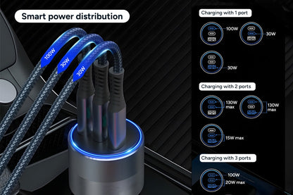 Kogan 130W PD USB-A and USB-C Car Charger with 100W Charging Cable