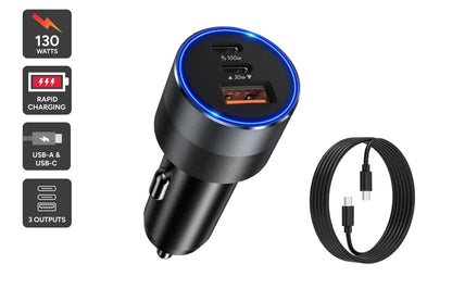 Kogan 130W PD USB-A and USB-C Car Charger with 100W Charging Cable
