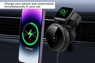 Kogan MagSafe Compatible Wireless Car Phone & Apple Watch Charger + 30W PD USB-A and USB-C Car Charger