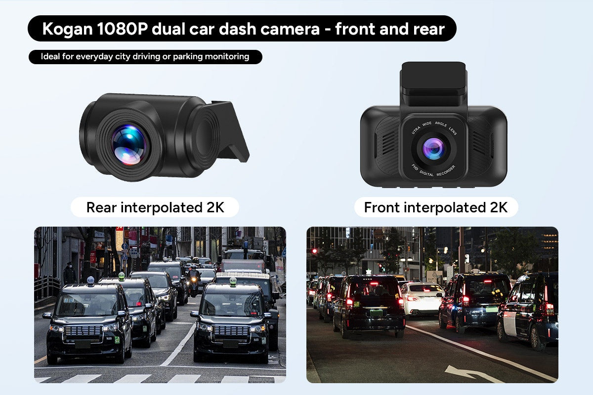 Kogan 1080p Dual Car Dash Camera (Front & Rear)