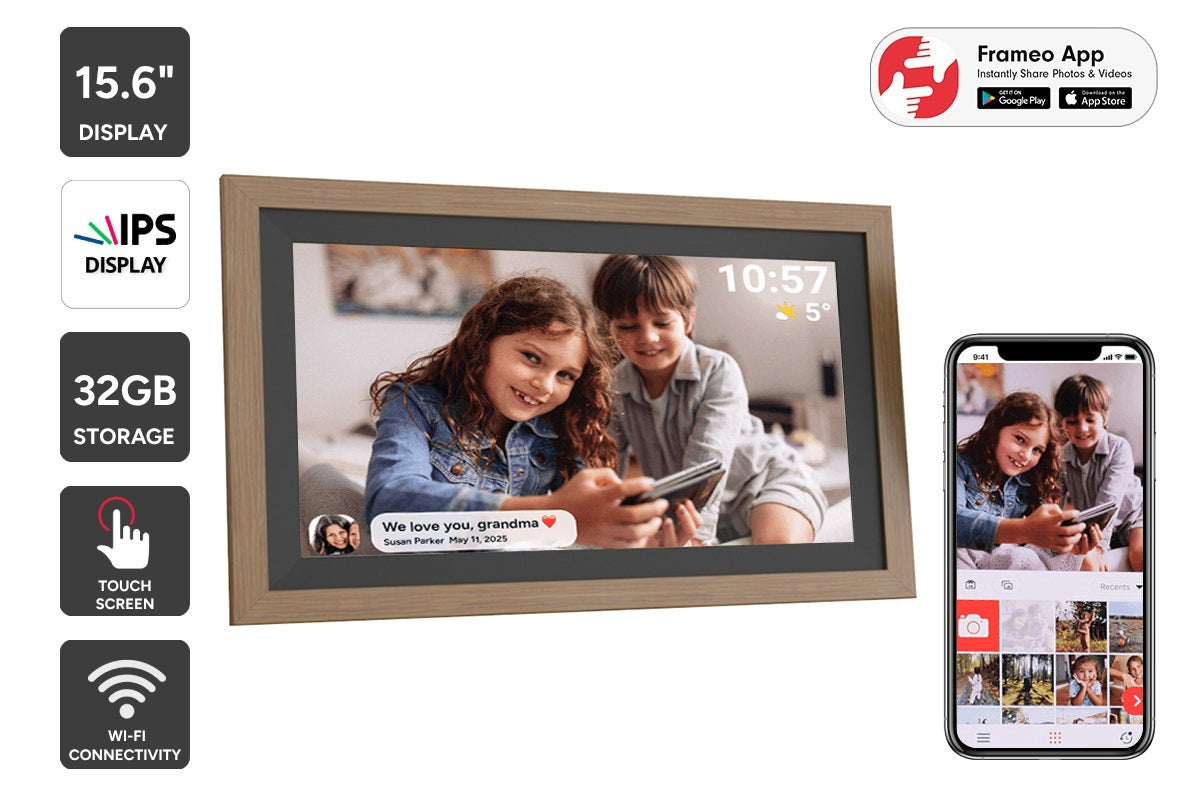 Kogan 15.6" Wi-Fi Digital Photo Frame with Frameo App (Brown)