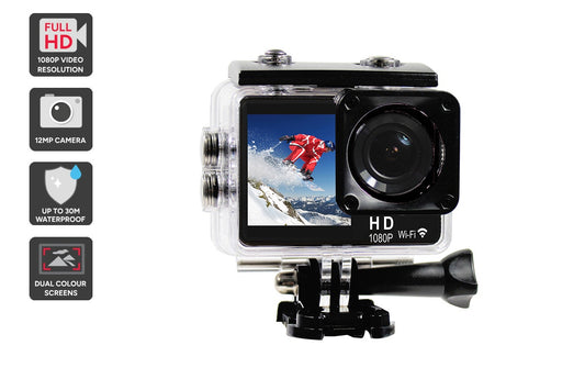 Kogan Dual Screen 1080P Wi-Fi Action Camera with Waterproof Case