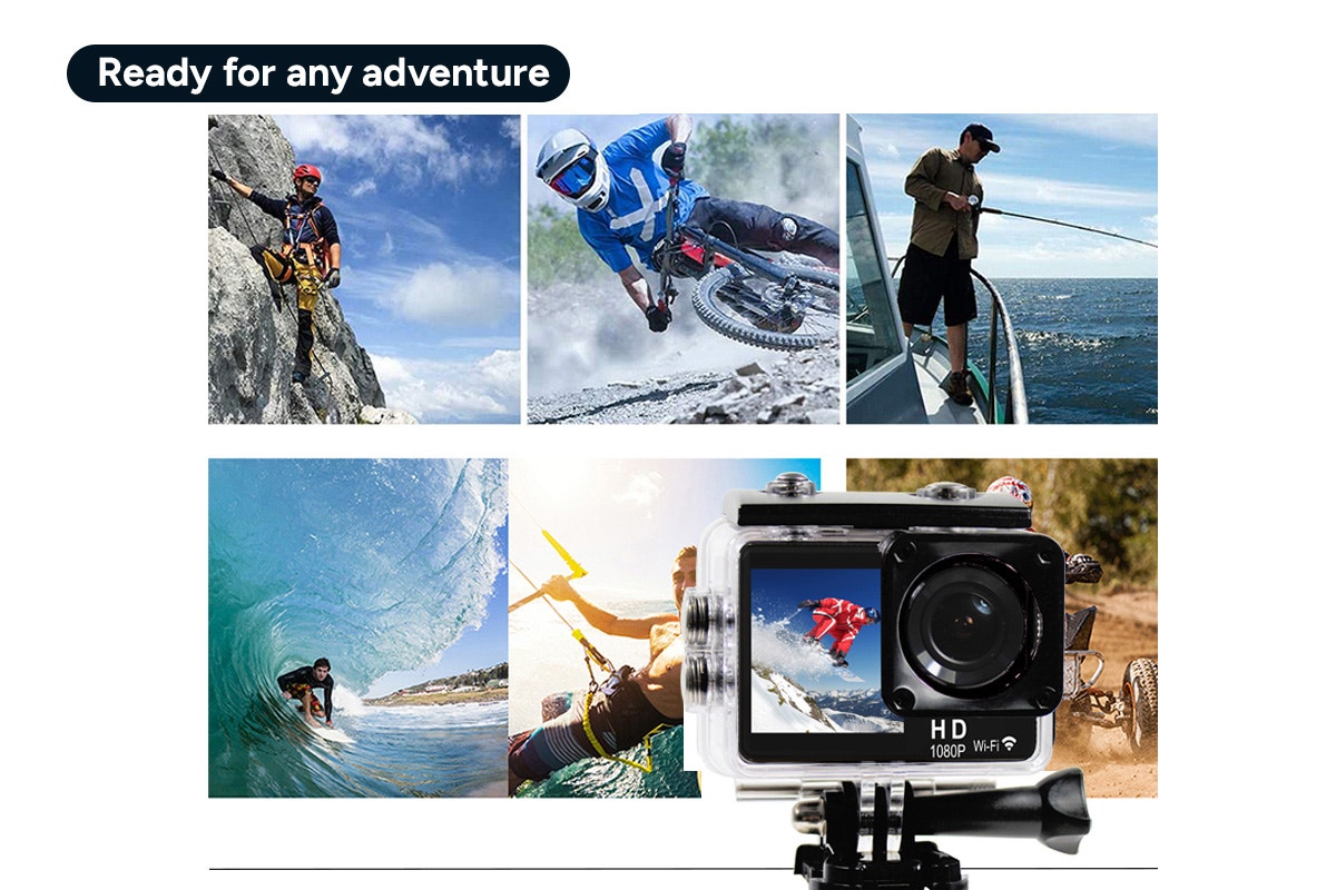 Kogan DS1030 Dual Screen 1080P Wi-Fi Action Camera with Waterproof Case