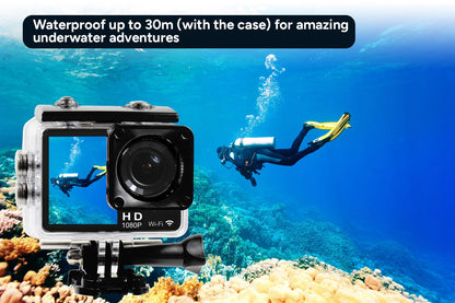 Kogan DS1030 Dual Screen 1080P Wi-Fi Action Camera with Waterproof Case