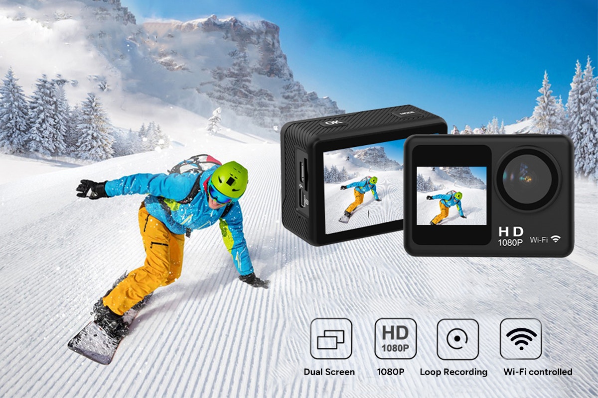 Kogan DS1030 Dual Screen 1080P Wi-Fi Action Camera with Waterproof Case