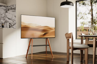 Kogan Danish Studio TV Stand with Storage Shelf for 43  - 65  TVs  Matte Black & Walnut