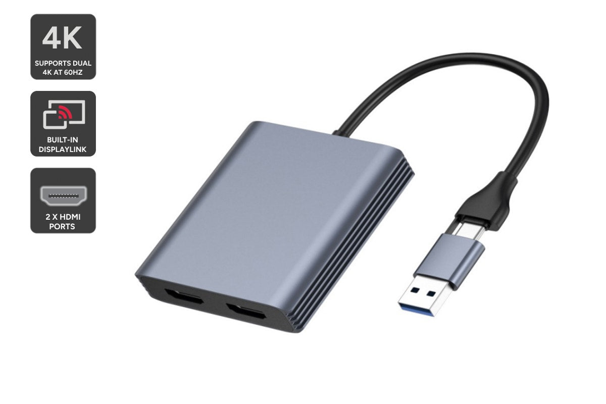 Kogan USB 4.0/USB-C to Dual 4K 60Hz HDMI Adapter with Built-in DisplayLink