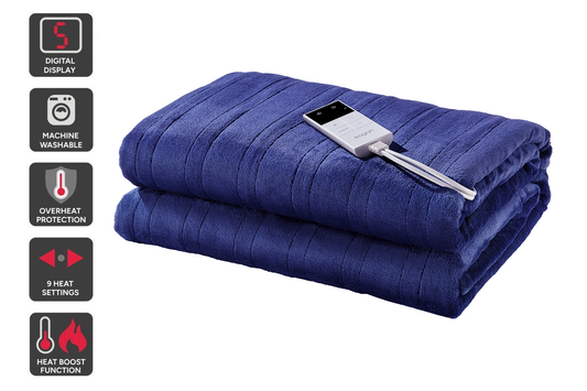 Kogan Washable Electric Heated Throw Blanket (Navy, 160 x 130cm)