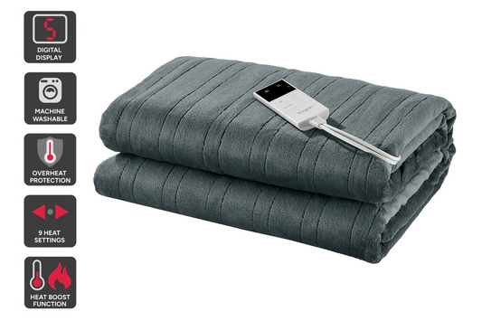 Kogan Washable Electric Heated Throw Blanket (Charcoal, 160 x 130cm)
