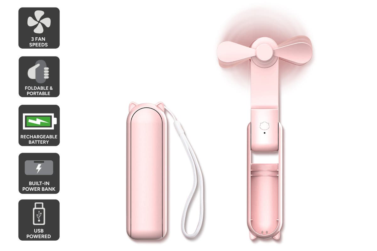 2-in-1 Portable USB Mini Fan and Power Bank (Pink)