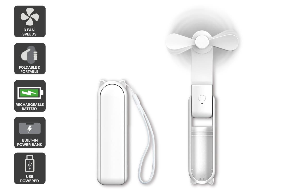 2-in-1 Portable USB Mini Fan and Power Bank (White)