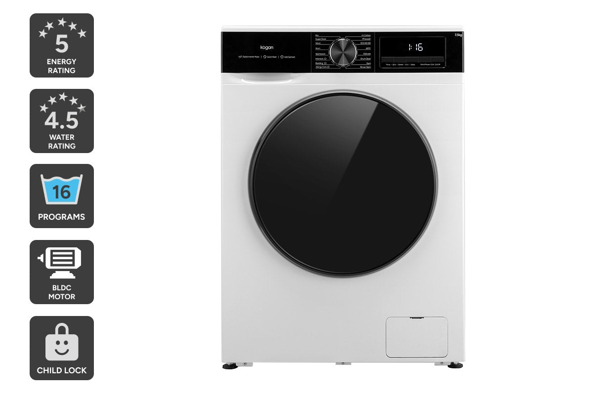 Kogan 7.5kg Front Load BLDC Inverter Washing Machine (White)