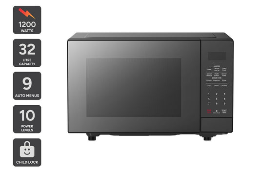 Kogan 32L Inverter Flatbed Microwave with Mirror Finish (Black)
