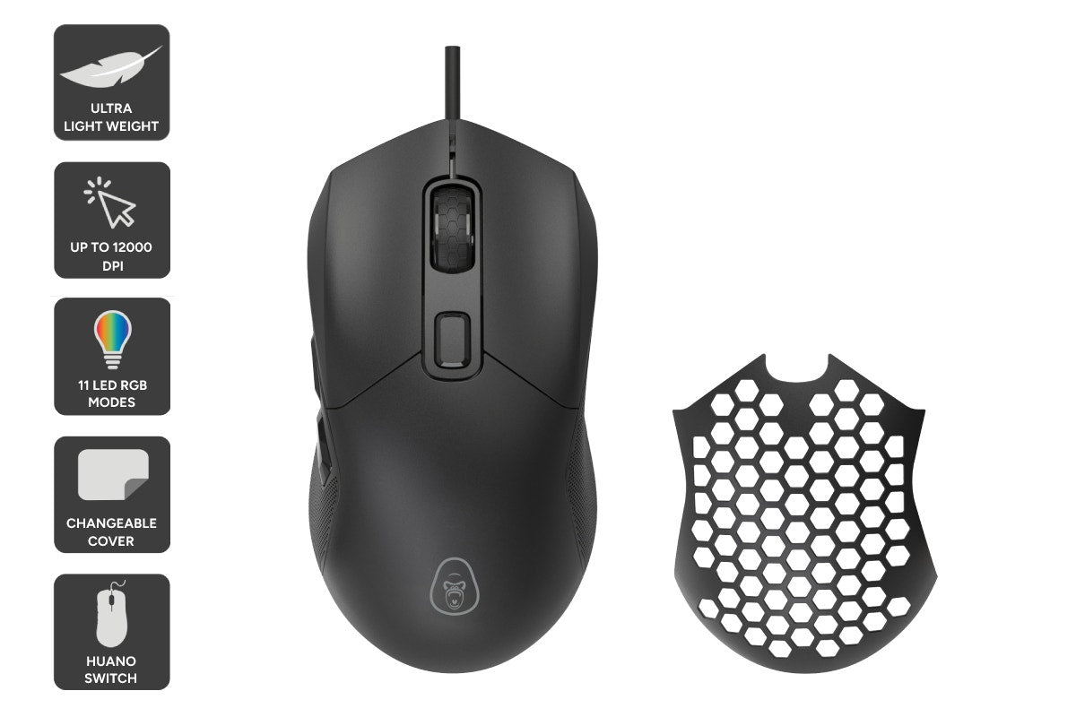 Gorilla Gaming GM121 RGB Ultralight Gaming Mouse  - 67g)