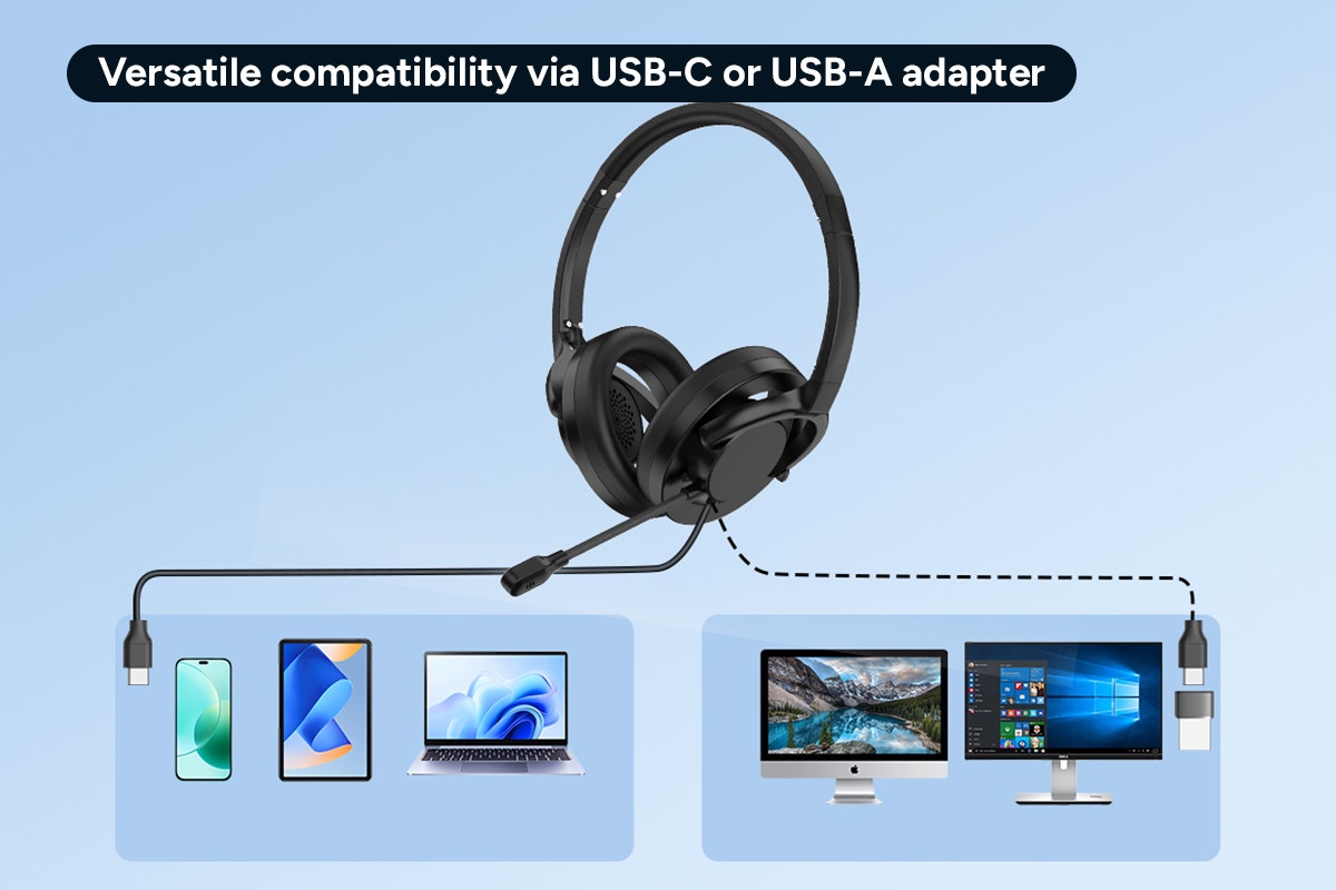 Kogan Noise-Cancelling Office Headset with Microphone and In-Line Call Control