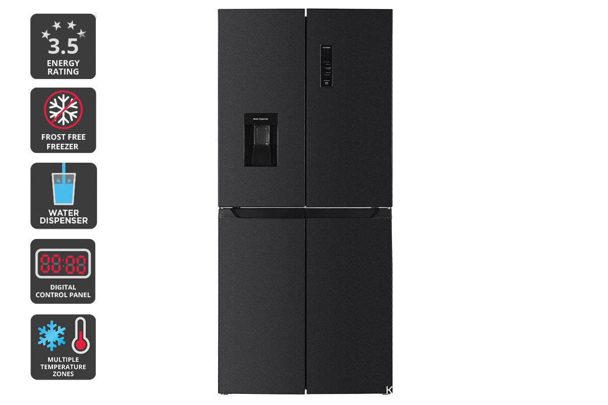 Kogan 464L French Door Fridge with Water Dispenser (Black Stainless Steel)