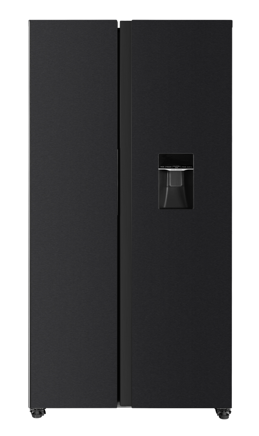 Kogan 592L Side by Side Fridge with Water Dispenser - Black Stainless Steel)