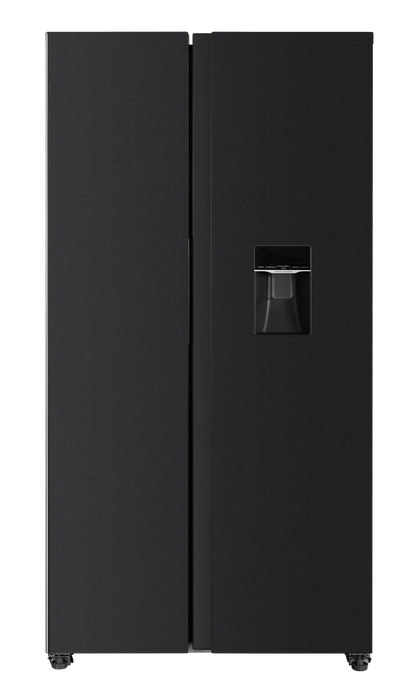 Kogan 592L Side by Side Fridge with Water Dispenser  - Black Stainless Steel)