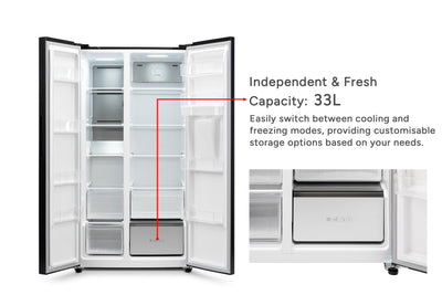 Kogan 592L Side by Side Fridge with Water Dispenser  - Black Stainless Steel